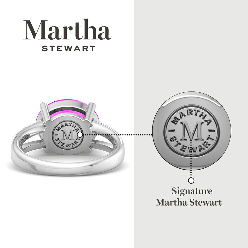 Martha Stewart 6 3/4ctw. Oval Pink Sapphire & Lab Grown Diamond Halo Ring In Sterling Silver image number null